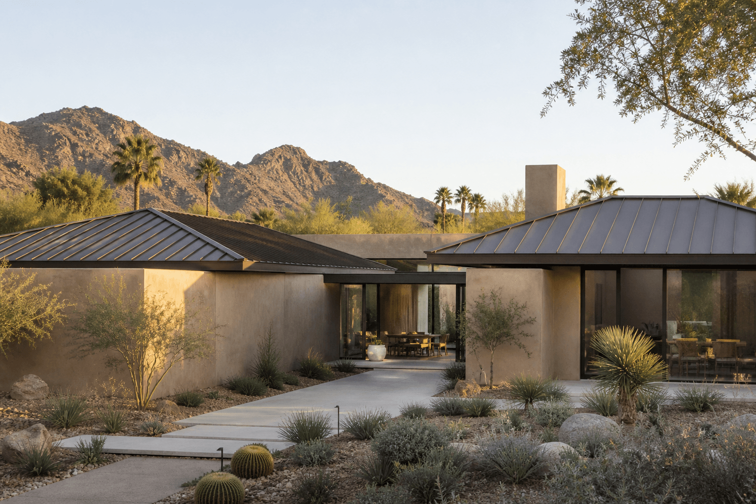 Standing seam metal roof on a modern Phoenix home